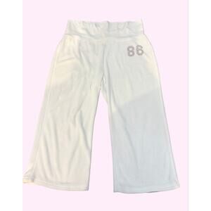 VTG 2006 VS PINK White Terry Cloth Foldover Bling Capri Pants Rhinestone 86